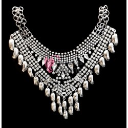 Colier  elegant Vintage Glam CG030DD Argintiu cu cristale